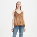 Fashion Lady V-neck Sleeveless Lace Slip Ruffle Hem Spaghetti Strap Flounce Elegant Sling